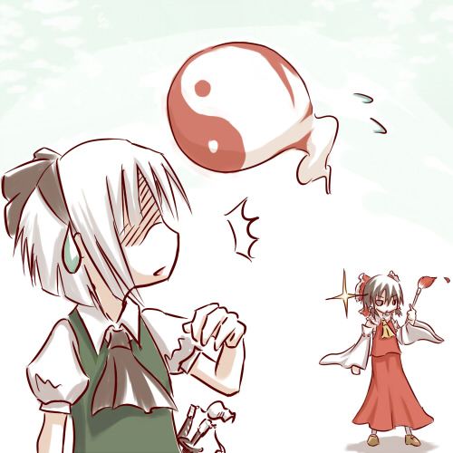 hakurei reimu and konpaku youmu (touhou) drawn by daitai