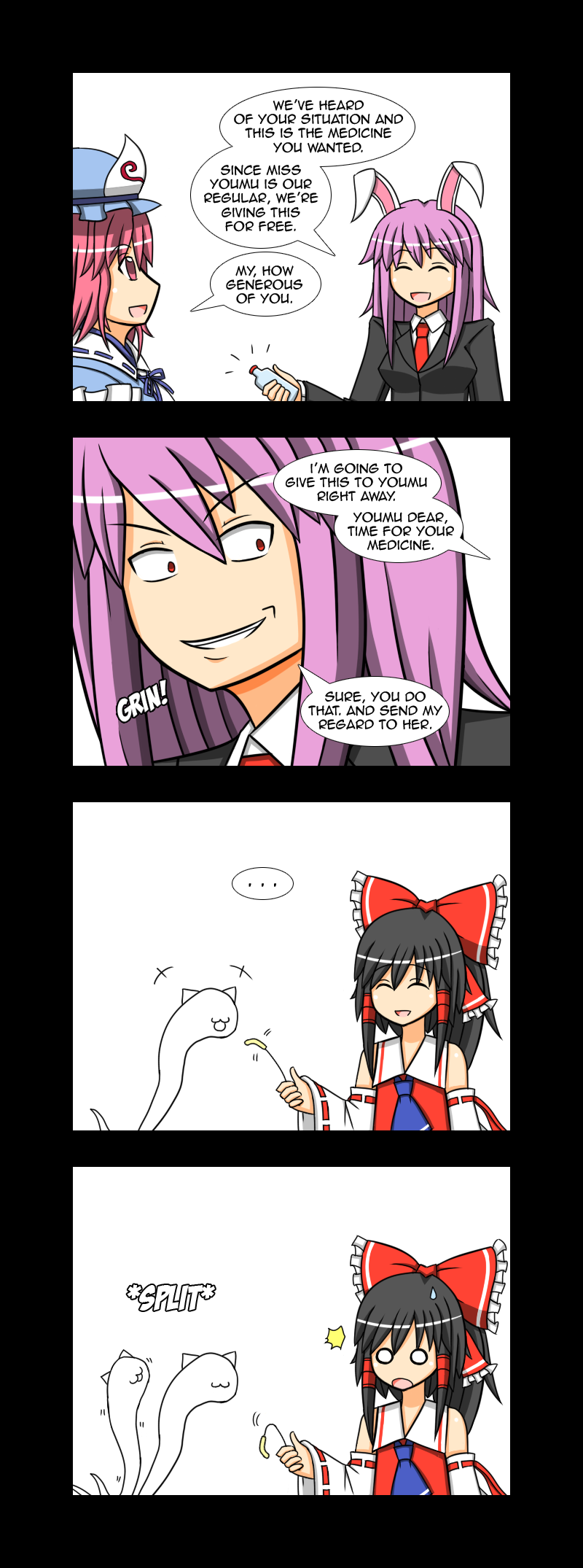hakurei reimu, konpaku youmu, reisen udongein inaba, and saigyouji yuyuko (touhou) drawn by lunarisaileron