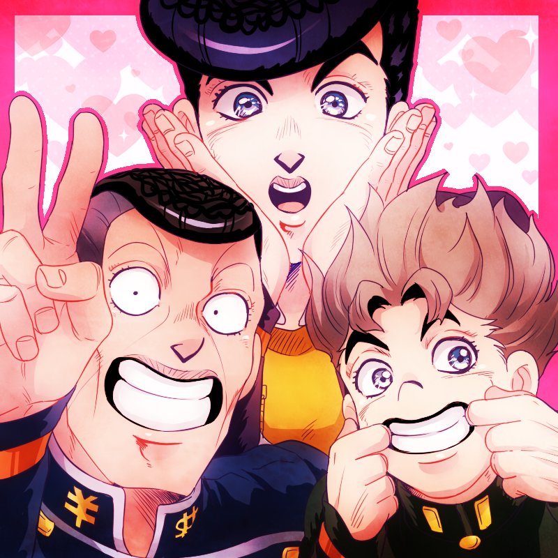 higashikata josuke, nijimura okuyasu, and hirose koichi (jojo no kimyou na bouken and 1 more) drawn by imaru_(yashiro19950425)