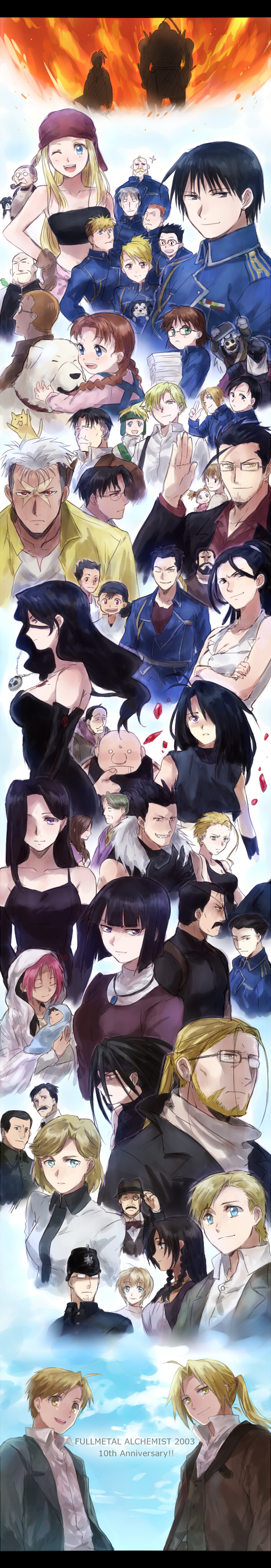 edward elric, alphonse elric, winry rockbell, riza hawkeye, roy mustang, and 51 more (fullmetal alchemist and 1 more) drawn by riru