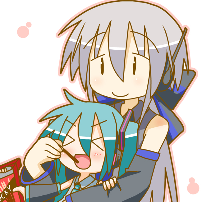 hatsune miku, yowane haku, and chibi miku (vocaloid) drawn by minami_(colorful_palette)