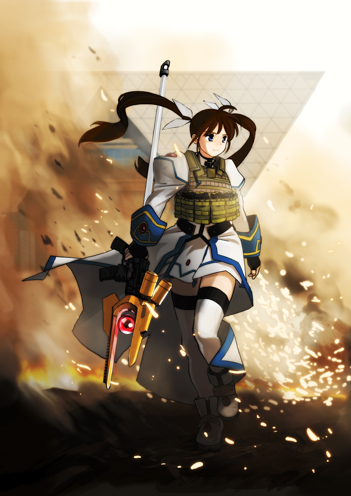 takamachi nanoha and raising heart (lyrical nanoha and 3 more) drawn by akai_sashimi