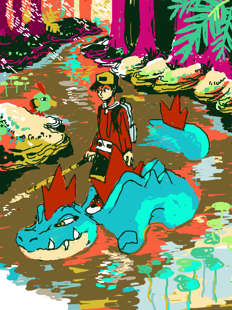 ethan, feraligatr, and natu (pokemon and 1 more) drawn by yaichi
