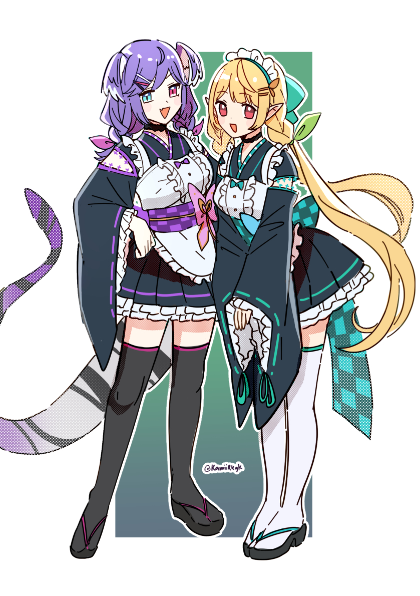 selen tatsuki and pomu rainpuff (nijisanji and 1 more) drawn by hakamii