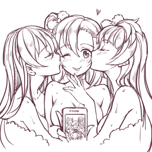 sonoda umi, minami kotori, and kosaka honoka (love live! and 1 more) drawn by fiodo