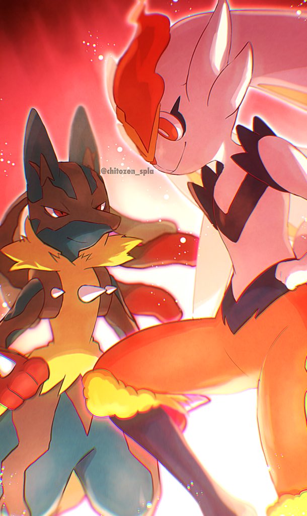 lucario, cinderace, mega lucario, and gigantamax cinderace (pokemon) drawn by chitozen_(pri_zen)