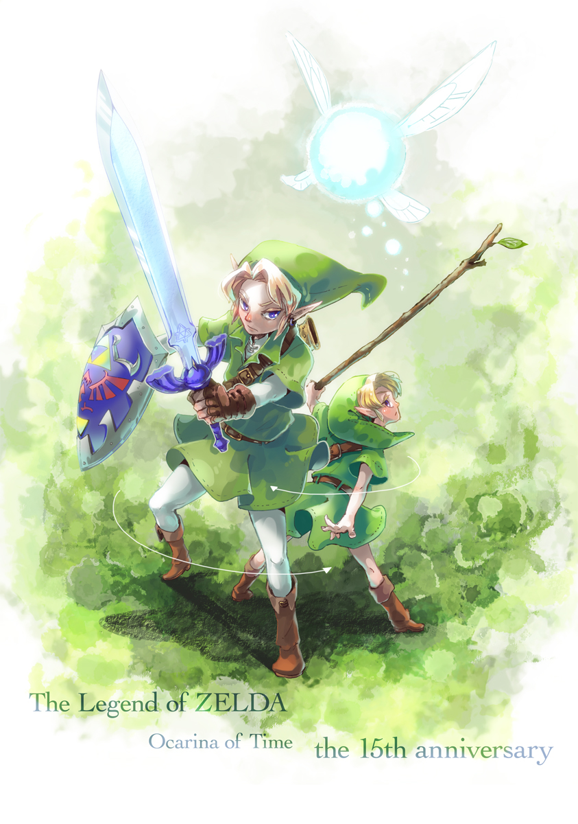 link, young link, and navi (the legend of zelda and 1 more) drawn by okabe