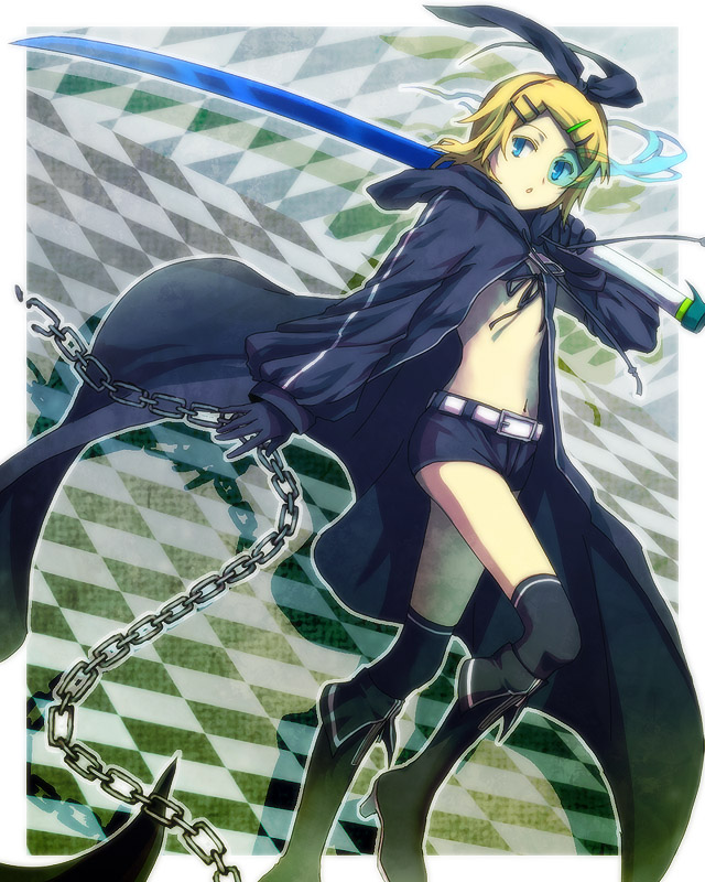 kagamine rin and black rock shooter (vocaloid and 1 more) drawn by mimana