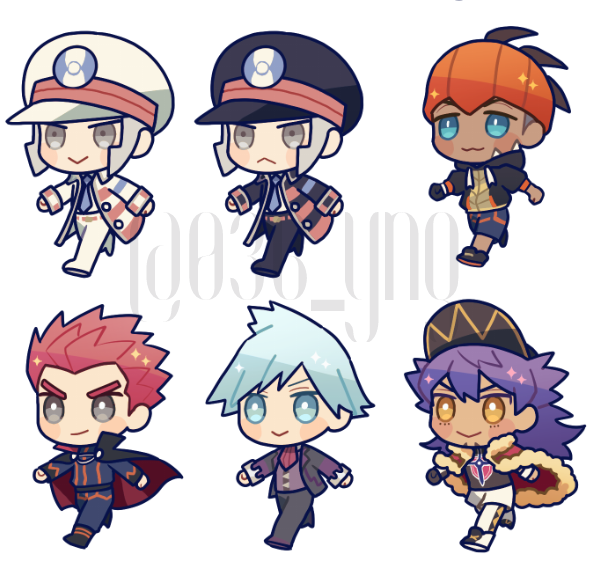 leon, raihan, ingo, steven stone, emmet, and 1 more (pokemon and 4 more) drawn by y_(036_yng)