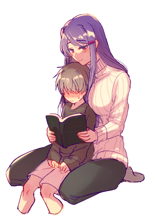 yuri and protagonist (doki doki literature club) drawn by sora_(efr)