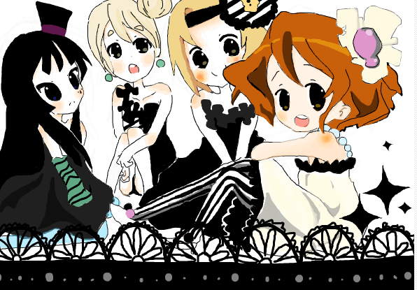 akiyama mio, hirasawa yui, tainaka ritsu, and kotobuki tsumugi (k-on!) drawn by shiyoko_(syokorate)
