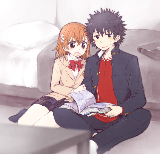 misaka mikoto and kamijou touma (toaru majutsu no index and 1 more) drawn by nae_(rno)