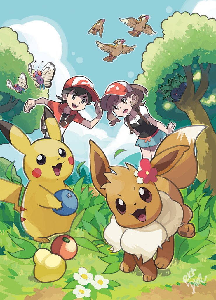 pikachu, eevee, oddish, butterfree, pidgey, and 2 more (pokemon and 1 more) drawn by rica_diaz