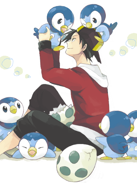 ethan and piplup (pokemon and 1 more) drawn by koiwai_(waiwaiyyy)