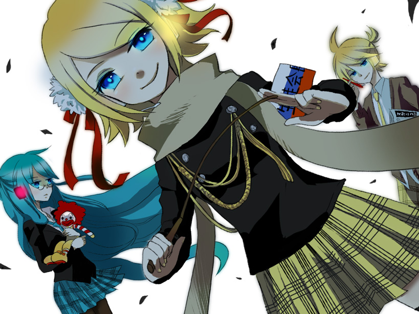 hatsune miku, kagamine rin, kagamine len, and ronald mcdonald (vocaloid and 2 more) drawn by loveloid
