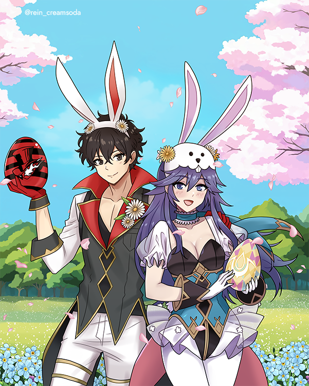 lucina and amamiya ren (fire emblem and 5 more) drawn by rein_creamsoda
