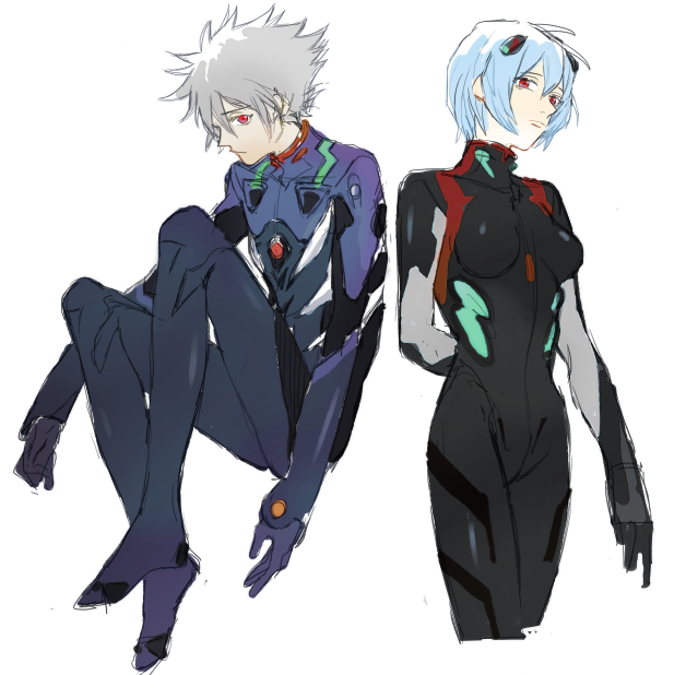 ayanami rei and nagisa kaworu (neon genesis evangelion and 2 more) drawn by hindao