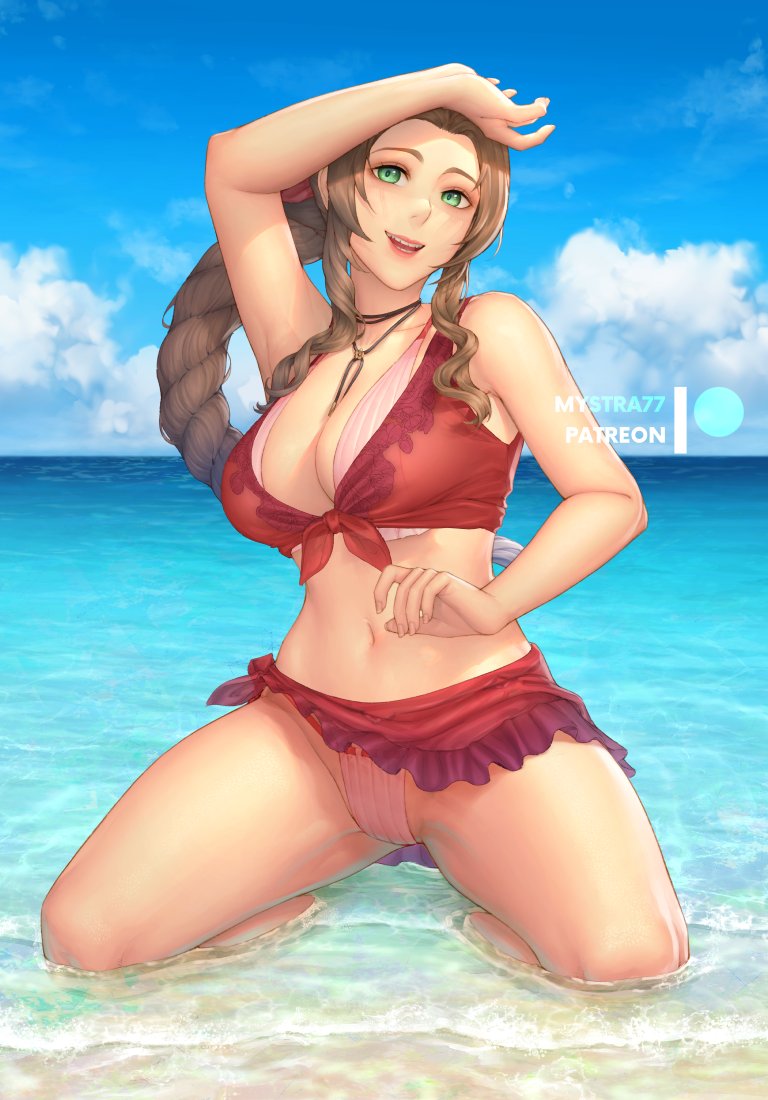 aerith gainsborough (final fantasy and 2 more) drawn by mystra77