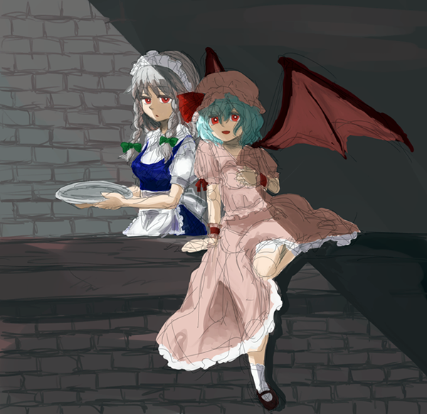 remilia scarlet and izayoi sakuya (touhou) drawn by ashiruko_(mige)
