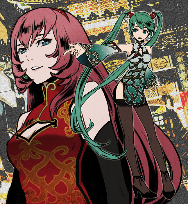 hatsune miku and megurine luka (vocaloid and 3 more) drawn by yamo_(miyamo)