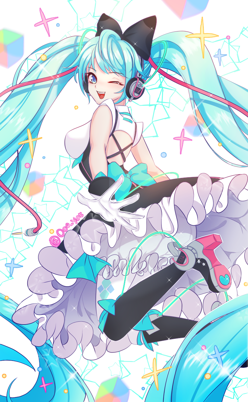 hatsune miku and magical mirai miku (vocaloid and 1 more) drawn by saltycaramel