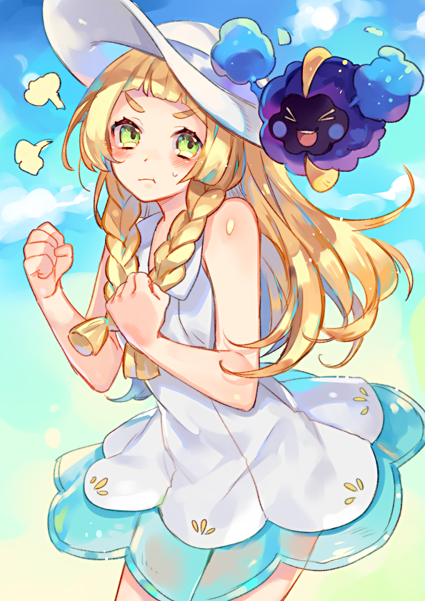 lillie and cosmog (pokemon and 1 more) drawn by saku_nosuke