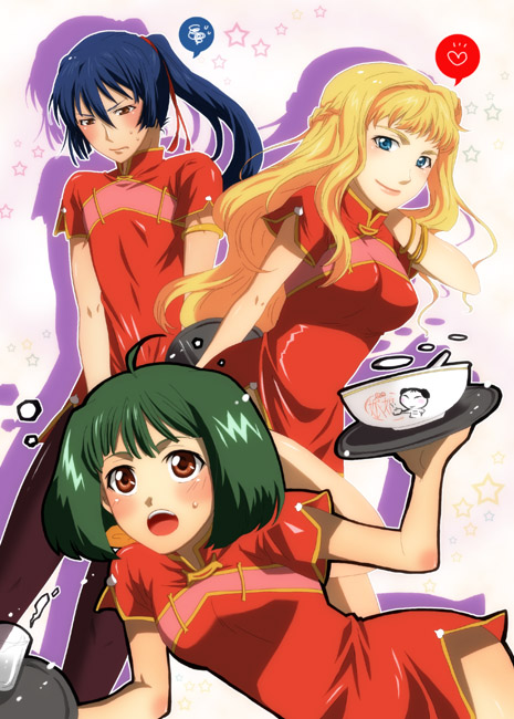 sheryl nome, ranka lee, and saotome alto (macross and 1 more) drawn by hamu_(artist)