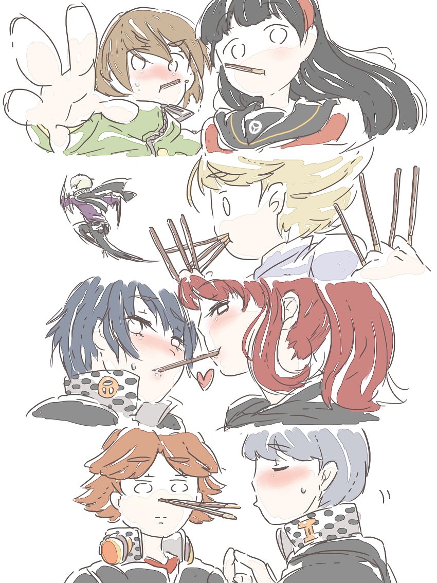 narukami yu, shirogane naoto, satonaka chie, kujikawa rise, amagi yukiko, and 3 more (persona and 1 more) drawn by kanzumesabako