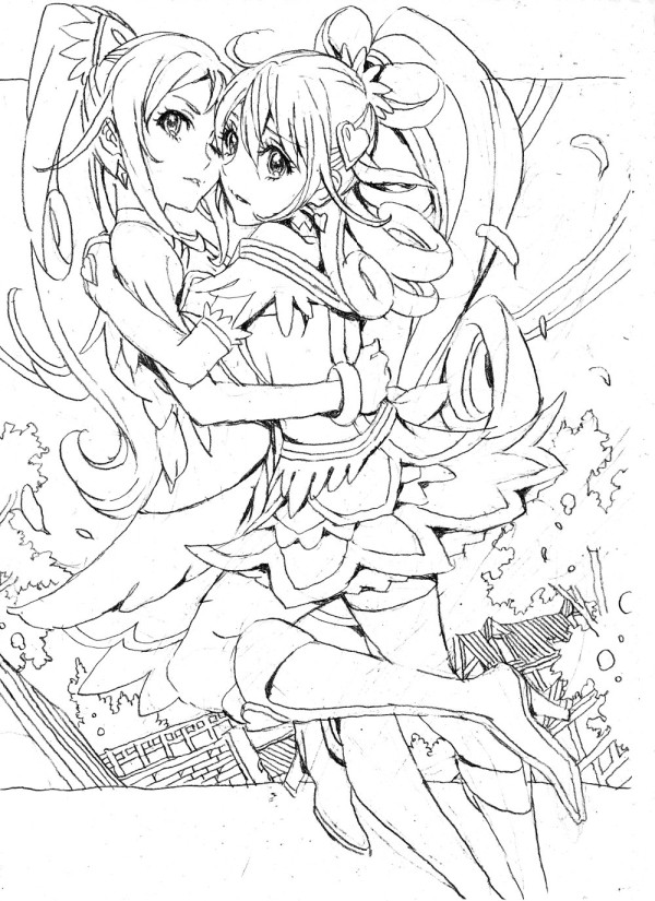 hishikawa rikka, aida mana, cure heart, and cure diamond (precure and 1 more) drawn by nobita_(makoto7060355)
