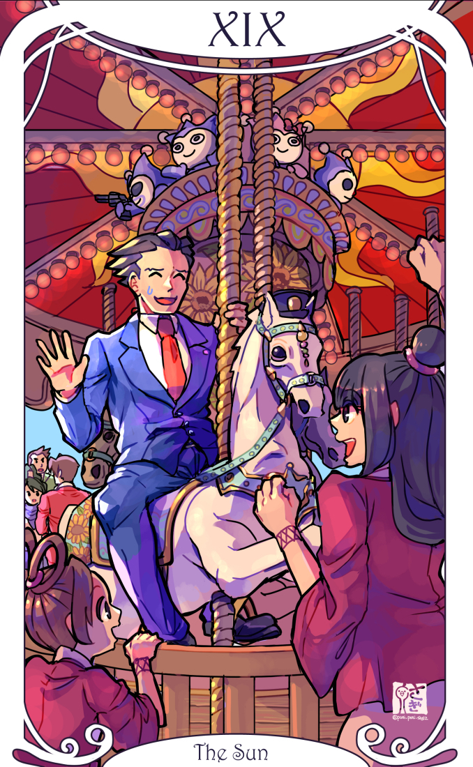 phoenix wright, miles edgeworth, maya fey, dick gumshoe, pearl fey, and 4 more (ace attorney and 2 more) drawn by saginoko