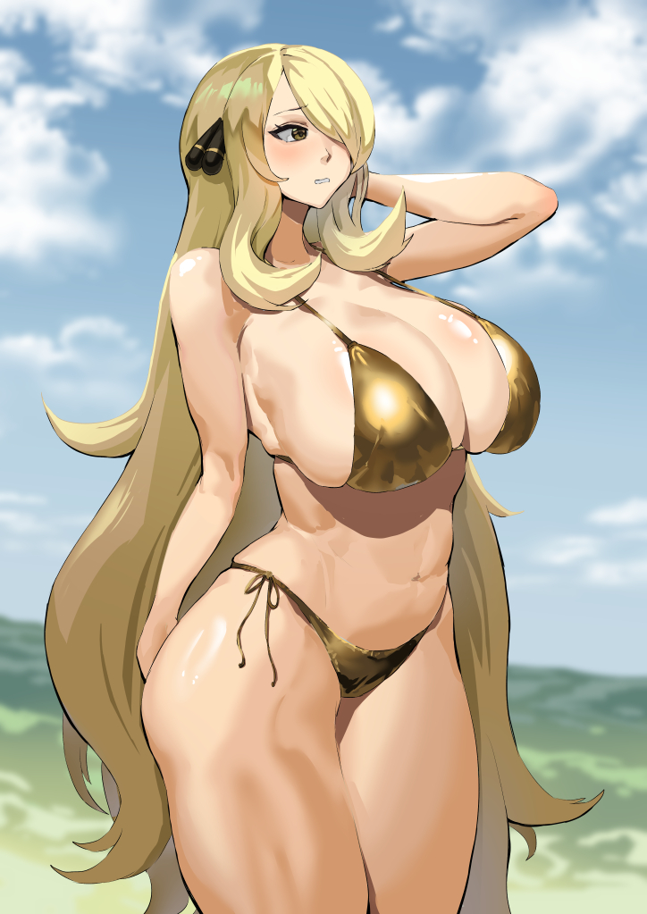 cynthia (pokemon and 1 more) drawn by takezumi_(takezumi_ero)