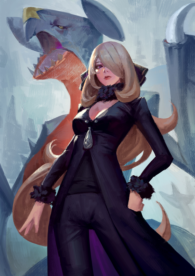 cynthia and garchomp (pokemon and 1 more) drawn by phamoz