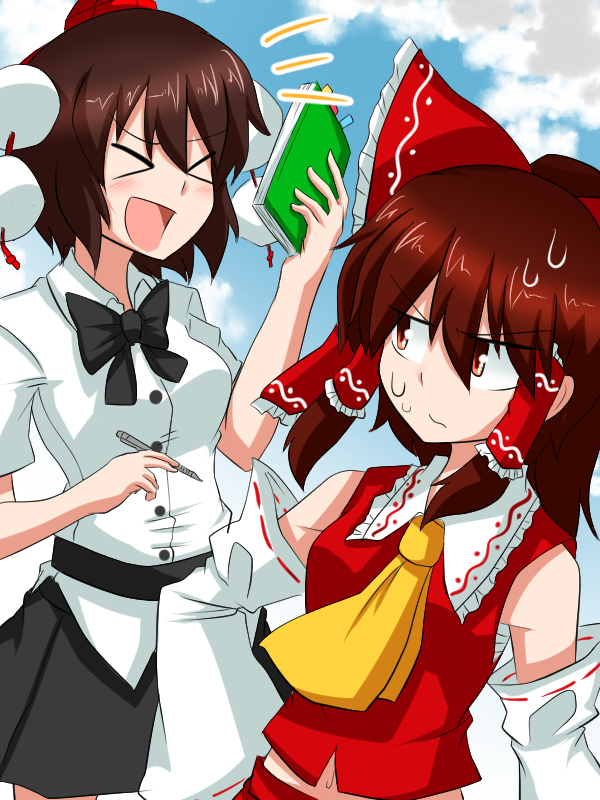 hakurei reimu and shameimaru aya (touhou) drawn by sumiya_nadateru