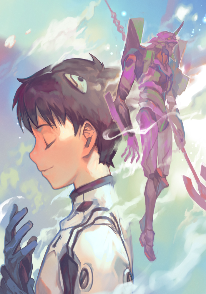 ikari shinji and eva 01 (neon genesis evangelion and 2 more) drawn by hungry_clicker