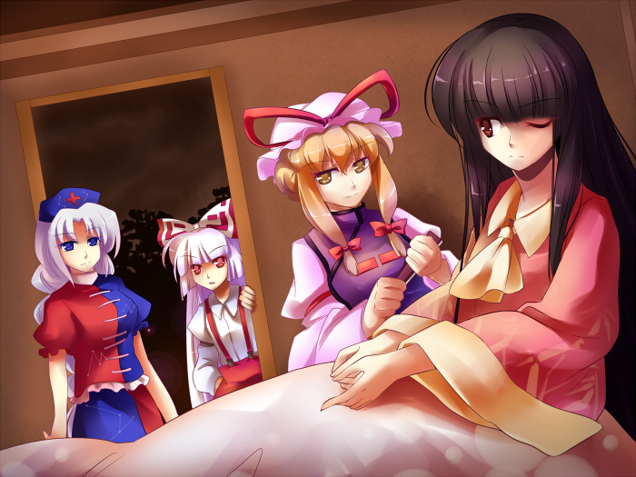 yakumo yukari, fujiwara no mokou, houraisan kaguya, and yagokoro eirin (touhou) drawn by yetworldview_kaze