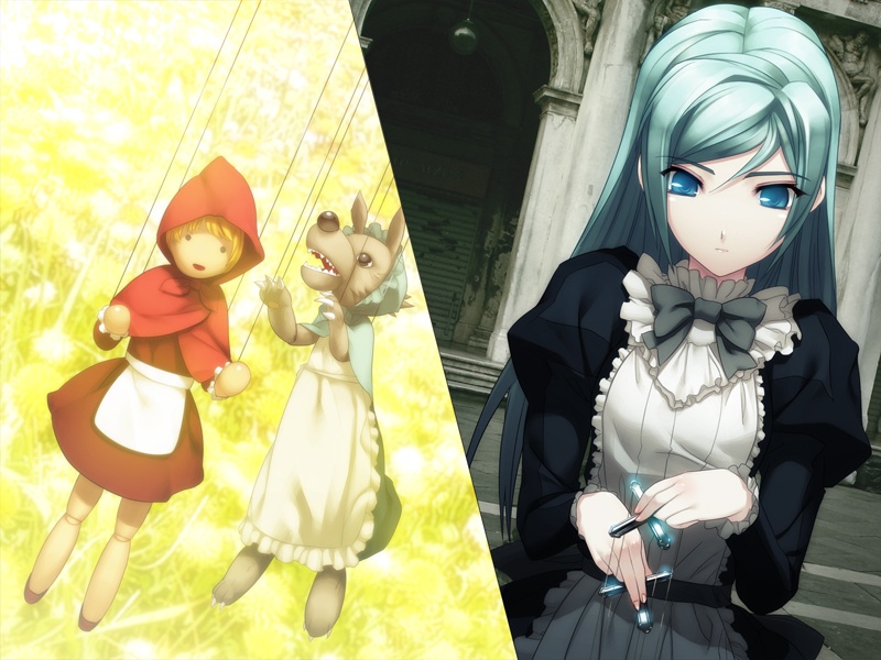 little red riding hood, big bad wolf, and lunaria (little red riding hood and 1 more) drawn by oosaki_shin'ya