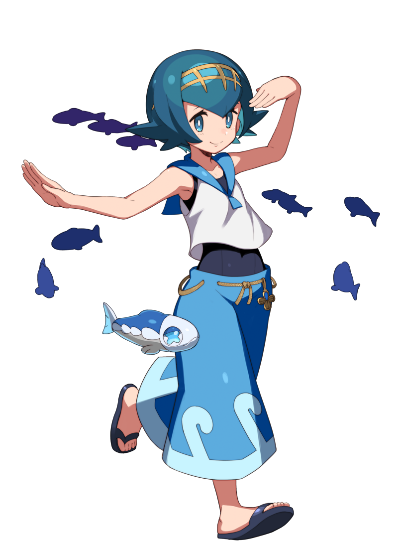lana and wishiwashi (pokemon and 1 more) drawn by tonami_kanji
