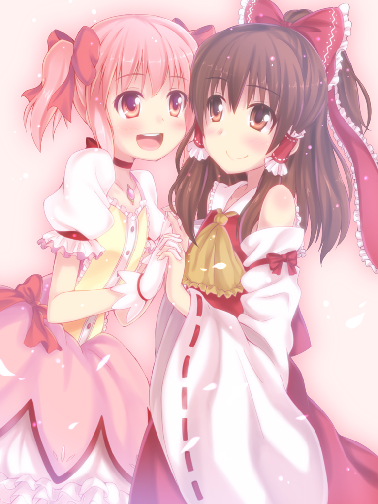 hakurei reimu and kaname madoka (touhou and 1 more) drawn by shiwasuzuki