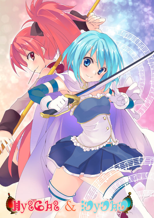 miki sayaka and sakura kyoko (mahou shoujo madoka magica) drawn by malino_(dream_maker)