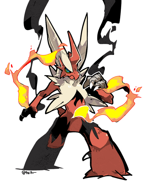 blaziken and mega blaziken (pokemon) drawn by tetori