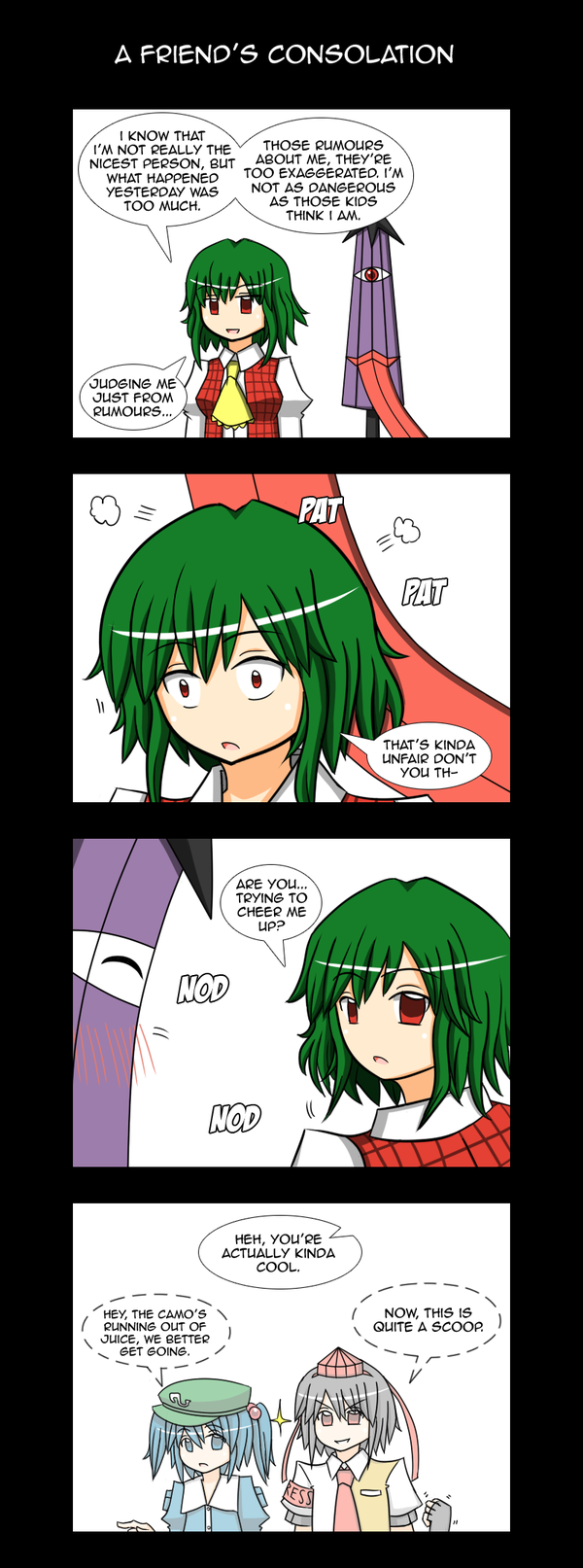 shameimaru aya, kazami yuuka, tatara kogasa, and kawashiro nitori (touhou) drawn by lunarisaileron