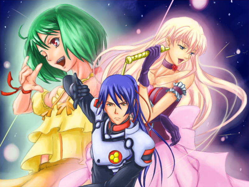 sheryl nome, ranka lee, and saotome alto (macross and 1 more) drawn by atonose_saku