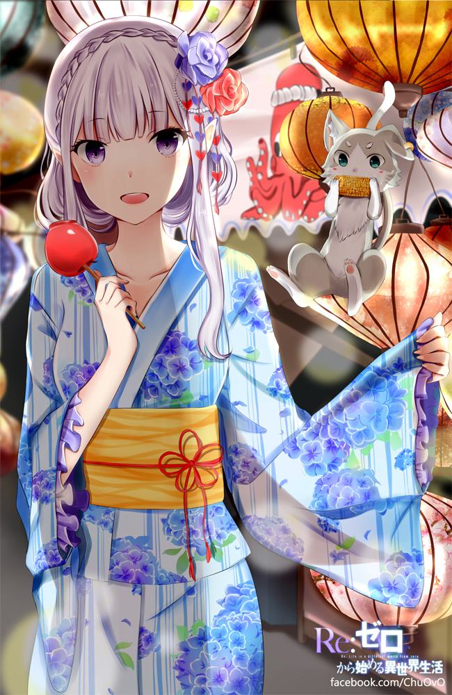 emilia and puck (re:zero kara hajimeru isekai seikatsu) drawn by chu_(huaha1320)