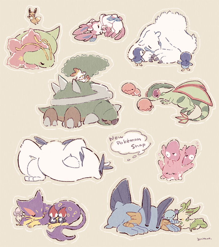 eevee, piplup, sylveon, scorbunny, leafeon, and 12 more (pokemon and 1 more) drawn by yurano_(upao)