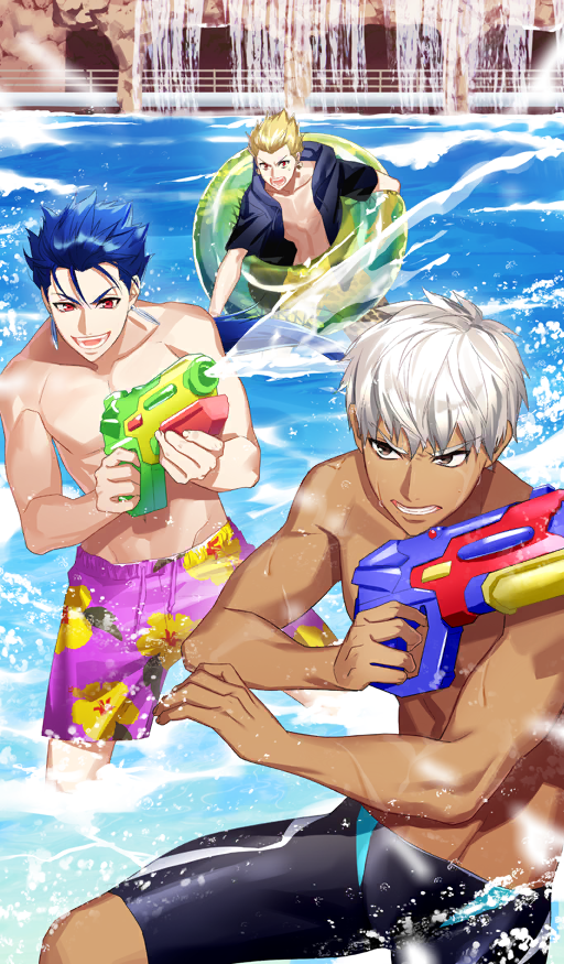 gilgamesh, cu chulainn, and archer (fate and 1 more) drawn by fujiwara_ryo_(wsise47)