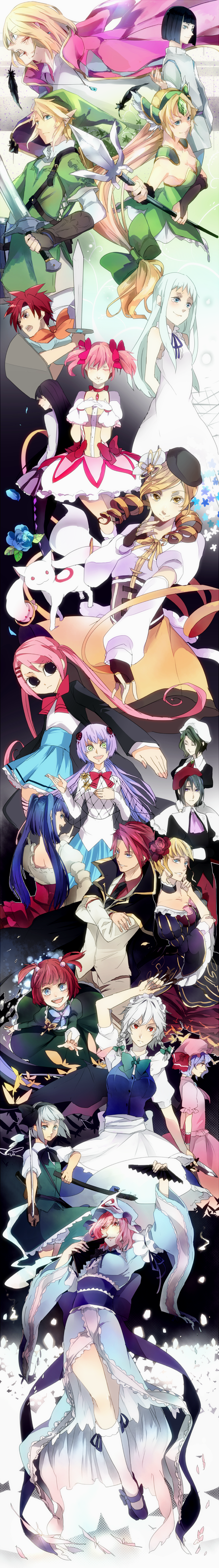 remilia scarlet, izayoi sakuya, konpaku youmu, akemi homura, kaname madoka, and 17 more (touhou and 11 more) drawn by sofy