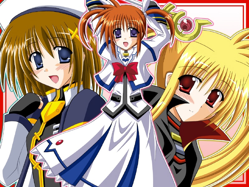 fate testarossa, takamachi nanoha, yagami hayate, and raising heart (lyrical nanoha and 2 more)