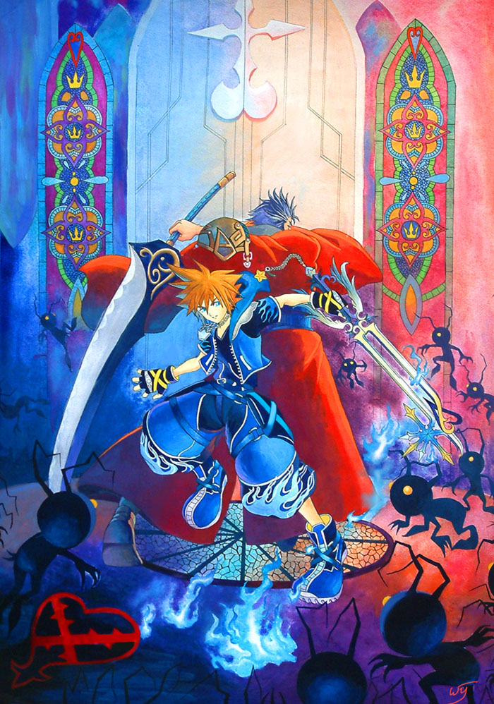 sora, auron, and shadow (final fantasy and 3 more) drawn by diamond_dust_(omega)