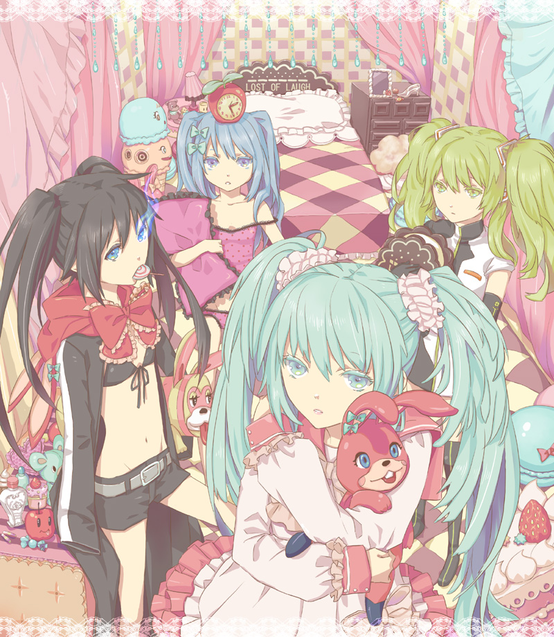 hatsune miku and black rock shooter (vocaloid and 4 more) drawn by gurumo