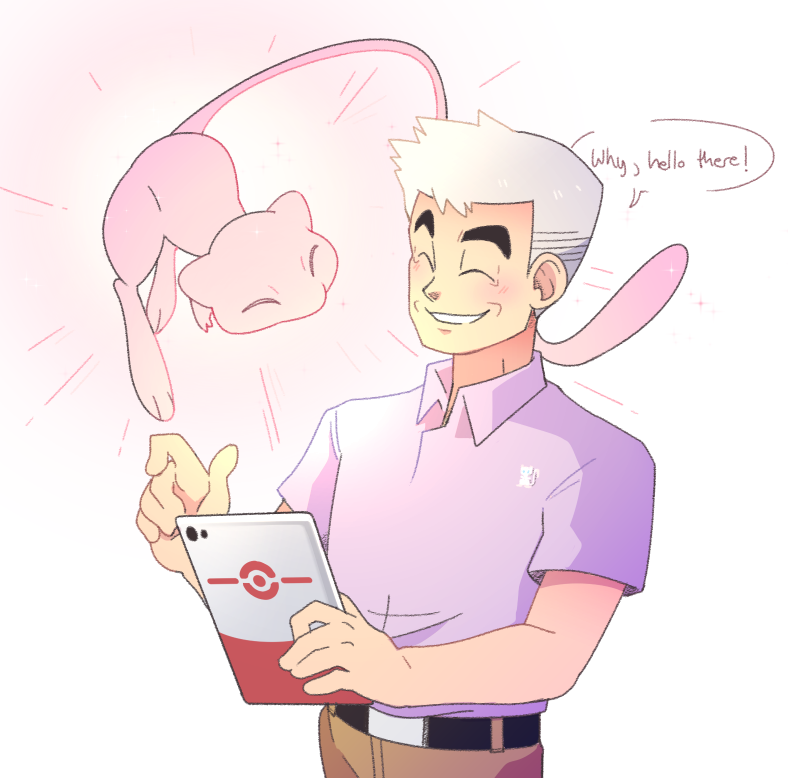 mew and professor oak (pokemon and 1 more) drawn by vergolophus